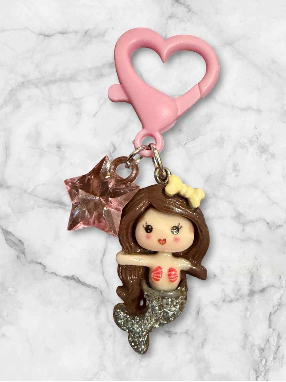 Cute Pink Mermaid Charm Keychain for Kids - Pink